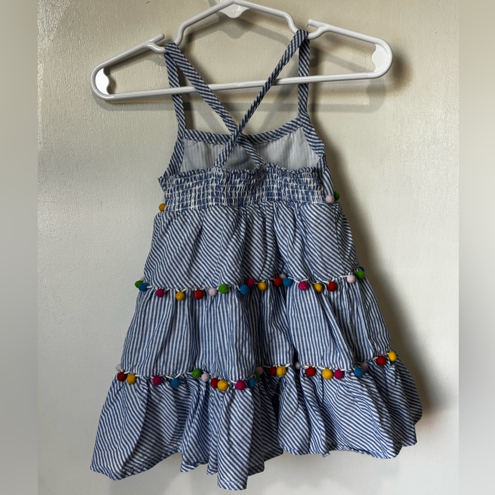 Tommy Bahama Blue Striped Dress with Colorful Pom Poms - Picture 2 of 4